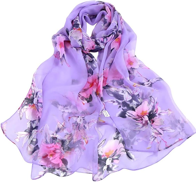 E-Clover Women Soft Floral Print Shawl Chiffon Sheer Scarf - Image 1